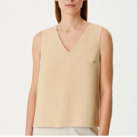 WRAP LONDON 100% Silk Tan Neutral V Neck Sleeveless Tank Top Blouse US 12 / XL - Picture 1 of 6